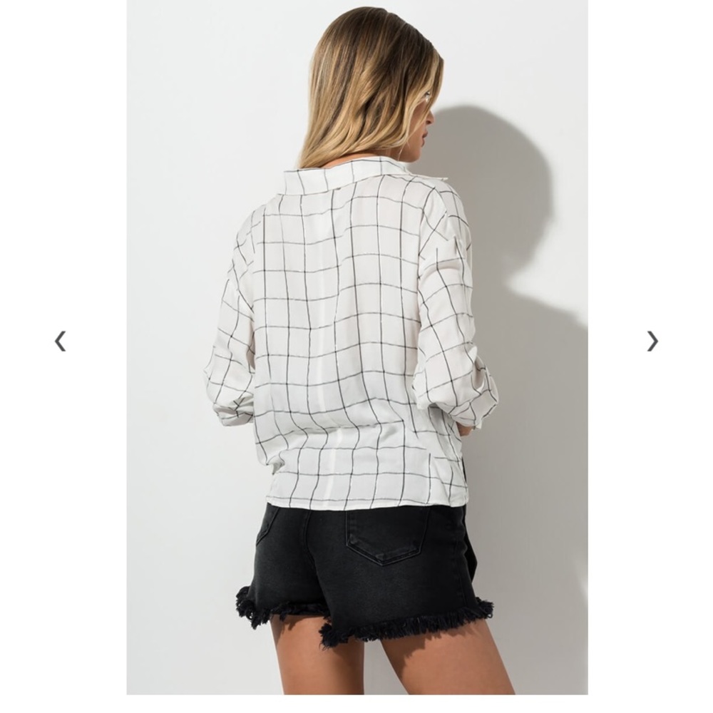 Windowpane blouse button down - Picture 3 of 6